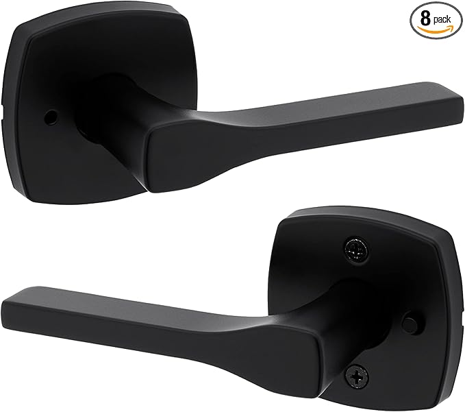 Kwikset Tripoli Lever Interior Privacy Door Handle with Lock, Door Lever for Bathroom and Bedroom, Matte Black Reversible Keyless Turn Lock, with Microban Protection (Pack of 8)