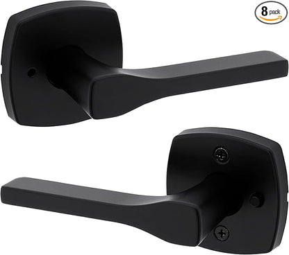 Kwikset Tripoli Lever Interior Privacy Door Handle with Lock, Door Lever for Bathroom and Bedroom, Matte Black Reversible Keyless Turn Lock, with Microban Protection (Pack of 8)