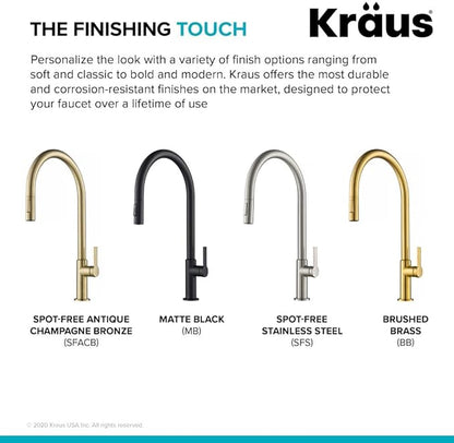 KRAUS Oletto High-Arc Tall Single Handle Pull-Down Kitchen Faucet in Spot Free Stainless Steel, Height 20 3/8 inch, KPF-2821SFS