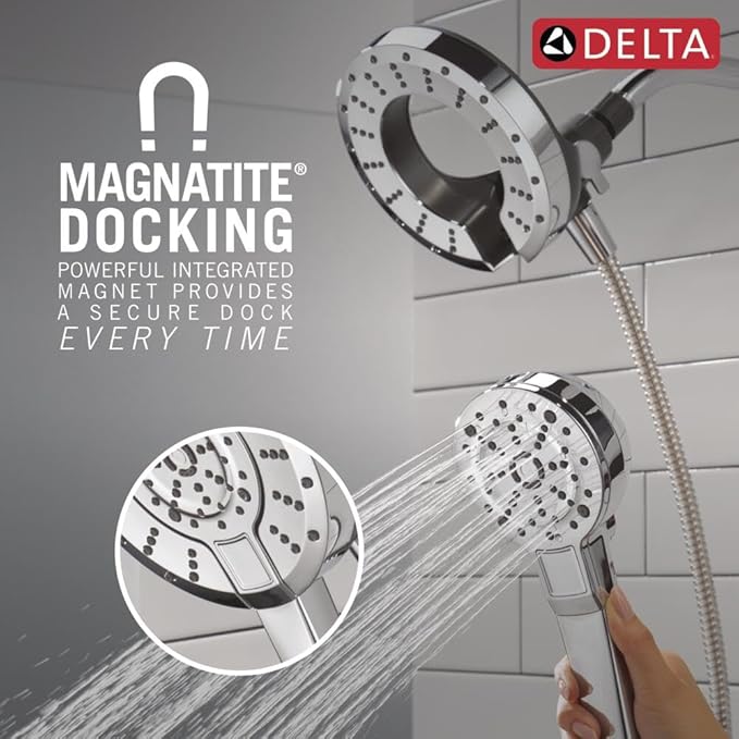 Delta 5-Setting In2ition 2-in-1 Dual Shower Head with Handheld High Pressure ProClean Spray, Chrome Detachable Shower Head with Hose, 1.75 GPM Flow Rate, Chrome 75548