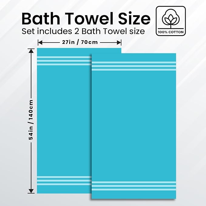 Infinitee Xclusives 100% Ring-Spun Cotton Bath Towels for Bathroom - Pack 2 | Luxury Super Soft, Absorbent & Quick-Drying |27x54 inches| Large Bathroom Towels Set |600 GSM| Gym, Shower, Spa & Hotel Use