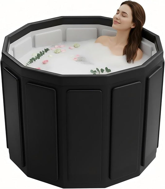 Portable Bathtub for Adult, Foldable Soaking Bathtub for Hot SPA&Ice Bath, Foldable Small Bathtub collapsible bathtub for Bathing, 6-layer Insulated portable tub,Space-Saving (black, 25.9X31.5 IN)