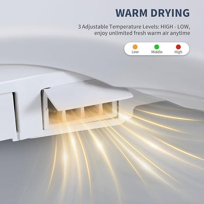 CCV Electric Bidet Toilet Seat with Remote Control, Elongated, Heated Thermostatic Warm Water Bidet with Dryer, Kids Model, Rear and Front Wash, Slow Closes, Night Light