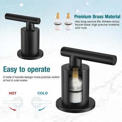Matte Black Bathroom Faucet 3 Hole, 8 Inch Widespread, 2 Handle Bathroom Sink Faucet, Modern Vanity Faucet for Bathroom Sink with 360° Swivel Spout