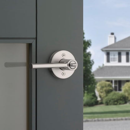 Kwikset Lisbon Round Entry Door Knob with Lock and Key, Secure Keyed Handle Exterior, Front Entrance and Bedroom, Satin Nickel, Pick Resistant SmartKey Rekey Security and Microban