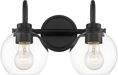 2-Light Bathroom Vanity Light Over Mirror, Matte Black Vanity Light with Clear Glass Shade, Bathroom Light Fixtures Wall Mount for Powder Room Bath, AD-22280-2W-BK