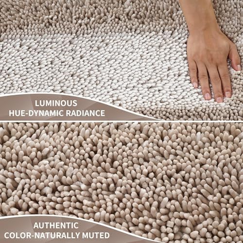 Yimobra Long Bathroom Rugs Runner 55x24 Inch, Extra Thick Soft Absorbent Chenille Bath Mat, Non Slip Machine Washable, Quick Dry Bath Rugs for Bathroom Floor, Tub and Shower, Khaki