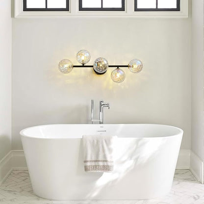 Black Bathroom Vanity Light Fixtures: Modern Wall Scones With Stained Glass Shades - Globe Makeup Lighting Fixture over Mirror - Brass Ball Powder Room Vanities Lights for Bathroom Bulbs not Included