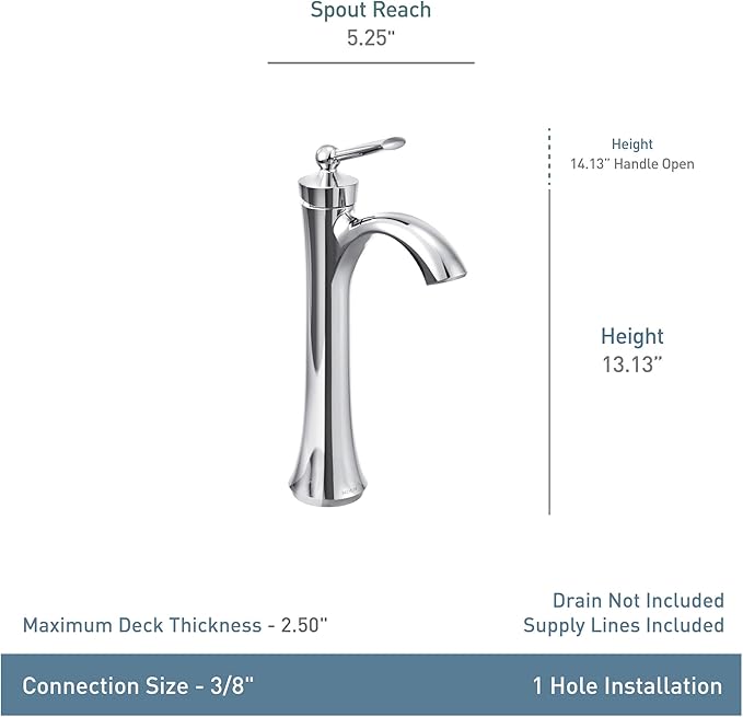 Moen Wynford Brushed Nickel One-Handle High Arc Vessel Bathroom Faucet for Single Hole Vessel Sinks, 4507BN