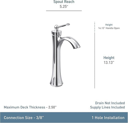 Moen Wynford Chrome One-Handle High Arc Vessel Sink Bathroom Faucet, 4507