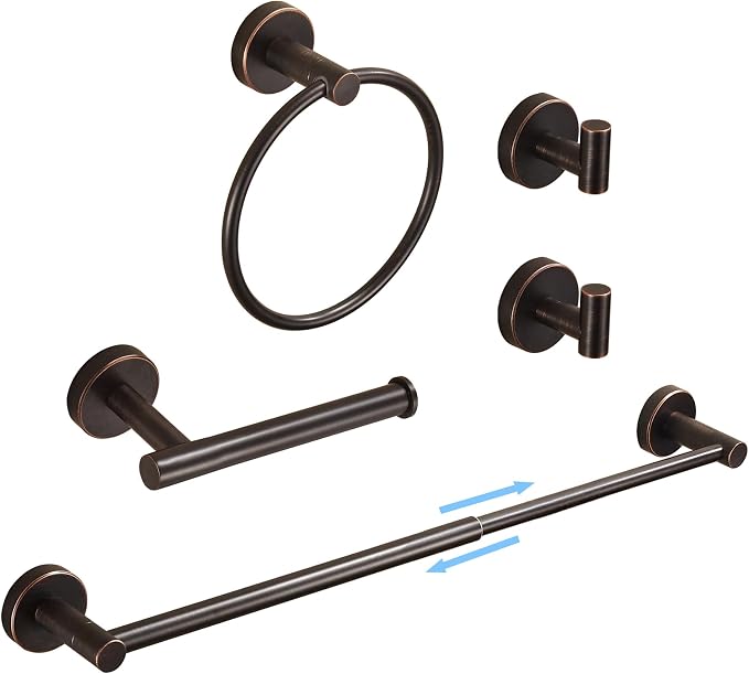 Bronze Bathroom Accessories, Oil Rubbed Bronze Hardware Set Includes 15 to 24 Inch Towel Bar Toilet Paper Holder Hand Towel Ring 2 Robe Hook Wall Mount 5 Pieces