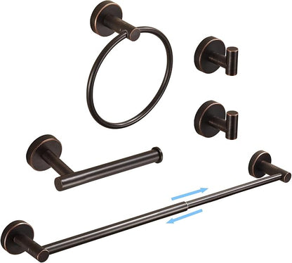 Bronze Bathroom Accessories, Oil Rubbed Bronze Hardware Set Includes 15 to 24 Inch Towel Bar Toilet Paper Holder Hand Towel Ring 2 Robe Hook Wall Mount 5 Pieces