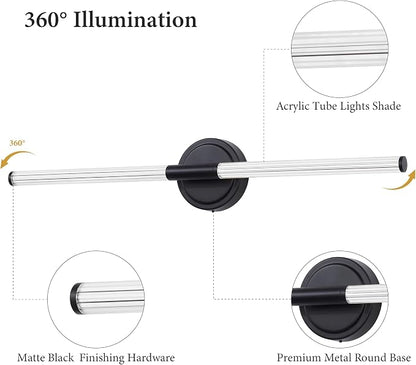 URSOLA 32" Modern LED Bathroom Light Fixtures, Matte Black 3CCT Dimmable Bathroom Vanity Light Over Mirror, Bathroom Vanity Bath Bar Lights with 360° Removable Acrylic Light Tube