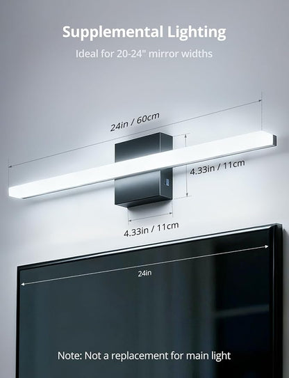 2 Pack 24Inch Long Vanity Light for Bathroom 5 Color Adjustable Modern, Bright 14W 1250LM Black Bath Bar Lighting Fixtures Over Mirror IP44 Rustproof Minimalist Led Wall Sconce for Powder Room
