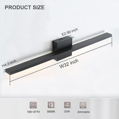 Bathroom Light Fixtures Over Mirror, 32 Inch Black Bathroom Vanity Light, LED Modern Wall Sconce 3000K Bar Vanity Lights for Restroom