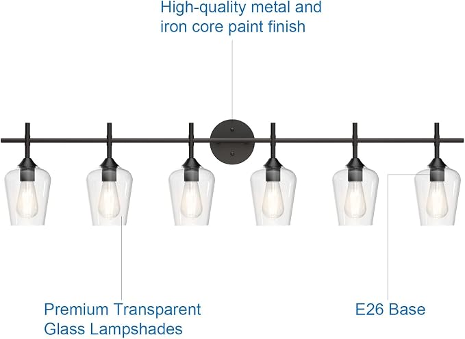 Ralbay Matte Black Bathroom Light fixtures 6-Lights Industrial Matte Black Finish with Clear Glass Vanity Lights Vintage Farmhouse Vanity Lighting for Bathroom