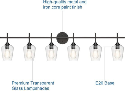 Ralbay Matte Black Bathroom Light fixtures 6-Lights Industrial Matte Black Finish with Clear Glass Vanity Lights Vintage Farmhouse Vanity Lighting for Bathroom