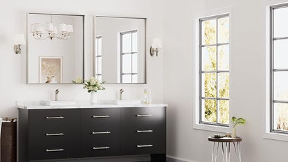 Keonjinn 30x36 Inch Nickel Bathroom Mirror for Over Sink, Rectangular | HD Tempered Glass, Vanity Mirror, Brushed Framed, Square Corner, Modern Farmhouse, Wall Mounted Mirrors, Aluminum Alloy