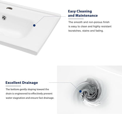 Sarlai Wall Hung Bathroom Vessel Sink with Towel Rack, 24x16 Inch Wall Mounted Rectangle Ceramic Bathroom Sink White Wash Modern Vanity Floating Basin