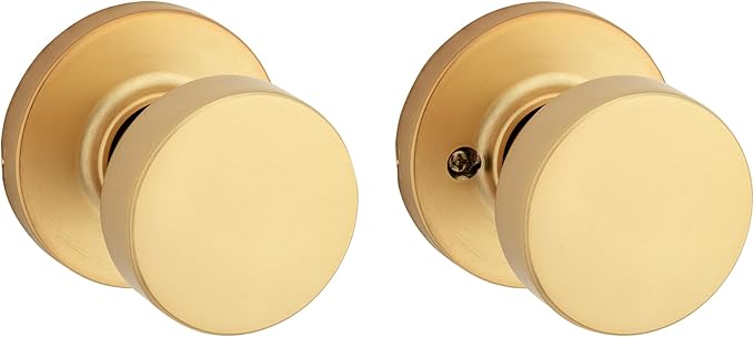 Kwikset Pismo Interior Passage Door Knob, Handle for Closet and Hallway Doors, Non-Locking Doorknob, Satin Brass, Round, Microban Protection