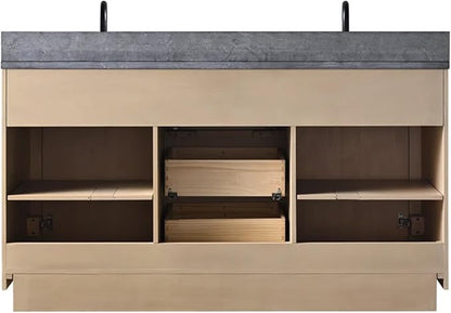 60 Inch Bathroom Vanity with Double Sink & Black Ceramic Top, MDF Material Vanity Cabinet with Basin Combo, Soft-Closing Doors, Removable Shelf, Backsplash