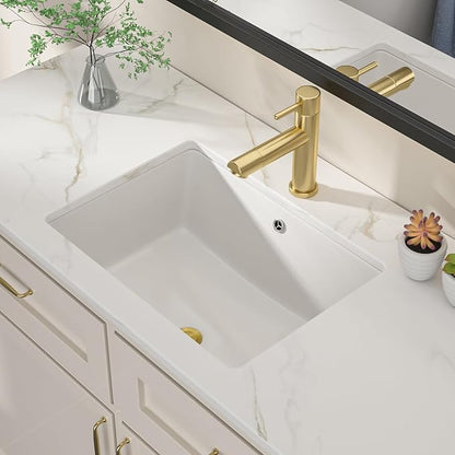 Dcolora 20x14 In. Undermount Bathroom Sink, Rectangular Fireclay White Ceramic Porcelain Lavatory Vanity Bath Sink Under Counter Vessel Sink, Farmhouse Style #DC-UVS2538001