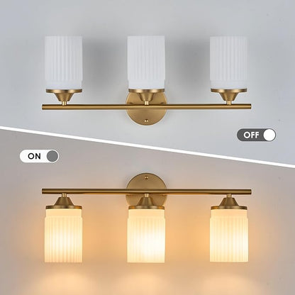 Jonsi Gold Bathroom Light Fixtures 3-Light Vanity Lights Modern Wall Sconce with Milk White Shade Brushed Brass Bathroom Light Fixture Over Mirror for Bedroom Hallway Kitchen