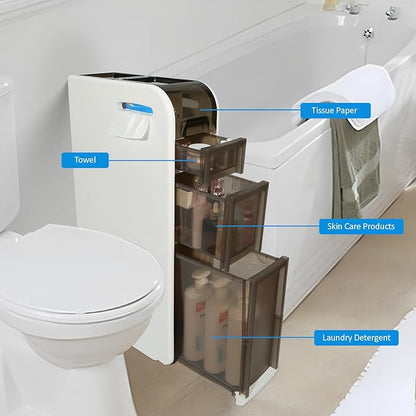 3-Tier Bathroom Floor Cabinet, Narrow Bathroom Storage Cabinet, Mobile and No Installation Required, Perfect for Small Space Laundry Rooms, Toilet Areas, and Living Room Gaps