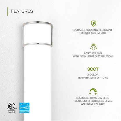 ASD LED 48" Vanity Flush Mount Light Fixture, Linear Bathroom Lighting Bar | 3CCT, Dimmable, Energy Star, ETL Listed | 35W 3200LM 3000-5000K 120V | Long Bath Wall Sconce Over Mirror | Nickel, 2 Pack