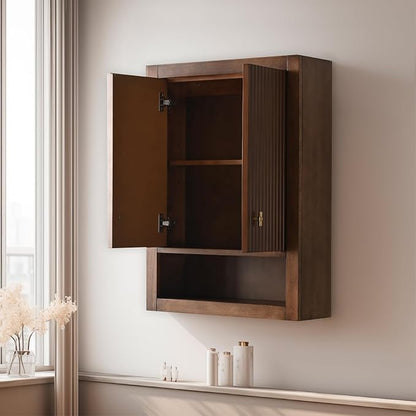 Vanity Art Walnut Vanity with Storage Cabinet & Shelves, Free-Standing Vanity with Soft-Closing Doors, Walnut, VA91-TC-Walnut-MB,Matte Black Handles