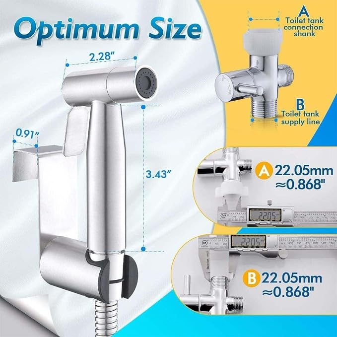 JNGOODS Handheld Bidet Sprayer for Toilet, Adjustable Pressure, Stainless Steel Brushed Nickel, Baby Cloth Diaper Wash - Easy to Install.