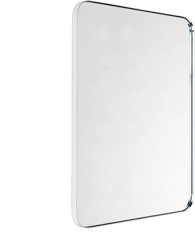 GRACTO 24x30'' Chrome Metal Framed Bathroom Mirror for Wall in Stainless Steel Rounded Rectangular Bathroom Vanity Mirrors Wall Mounted
