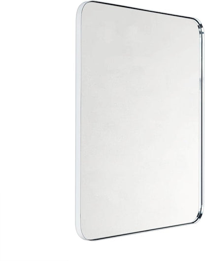 GRACTO 24x30'' Chrome Metal Framed Bathroom Mirror for Wall in Stainless Steel Rounded Rectangular Bathroom Vanity Mirrors Wall Mounted