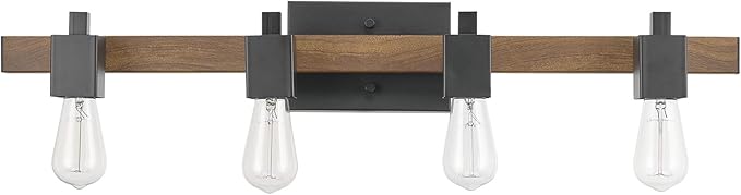 Globe Electric Phoenix 4-Light Vanity Light, Matte Black, Dark Faux Wood, Bulb Not Included