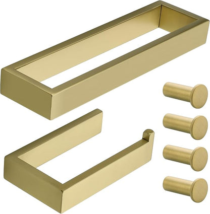 SAYAYO 6-Piece Bathroom Hardware Set Gold, Includes 10 Inch Towel Bar | Toilet Paper Holder & 4Pcs Coat Hooks Wall Mount, Towel Racks for Bathroom Accessories Set SUS304 Stainless Steel