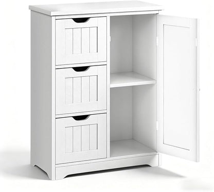 SUPER DEAL Bathroom Storage Cabinet with 3 Drawers and 1 Door, Entryway Home Decor Furniture Towels Storage Organizer Unit, White