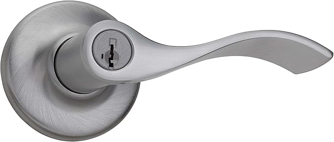 Kwikset Balboa Entry Door Handle with Lock and Key, Secure Keyed Reversible Lever Exterior, for Front Entrance and Bedrooms, Polished Chrome, Pick Resistant Smartkey Rekey Security