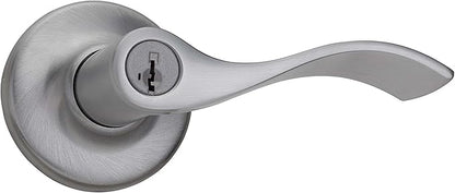 Kwikset Balboa Entry Door Handle with Lock and Key, Secure Keyed Reversible Lever Exterior, for Front Entrance and Bedrooms, Polished Chrome, Pick Resistant Smartkey Rekey Security
