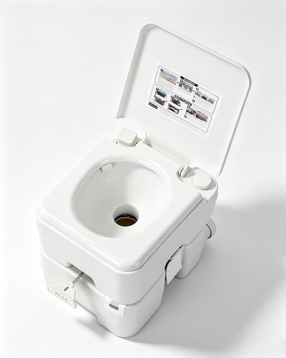 Pressurized 3-Outlet Flush Portable Toilet, 20L Capacity with Level Gauge, Detachable Waste Tank, for Camping, RV, Home, White