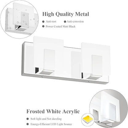 Aipsun 2 Lights Dimmable Modern LED Vanity Light for Bathroom Frosted White Acrylic Chrome Up and Down Bathroom Wall Light Fixtures Over Mirror(White Light 6000K)