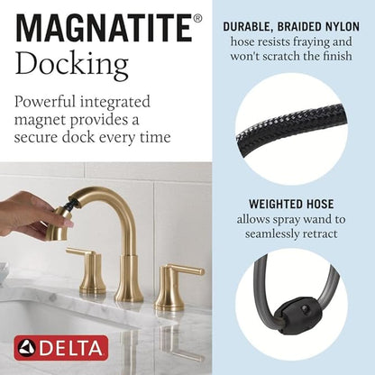 Delta Faucet Trinsic Pull Down Bathroom Faucet, Bathroom Pull Out Faucet, Gold Widespread Bathroom Faucet 3 Hole Pull Down, Bathroom Sink Faucet with Magnetic Docking, Champagne Bronze 3559-CZPD-DST