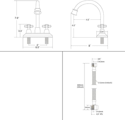 Oil-Rubbed-Bronze Bathroom Sink Faucet, Bronze 4" Centerset Vanity Faucet with Cross Handles