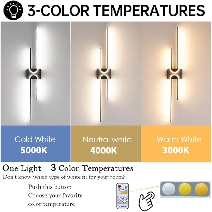 Black Bathroom Vanity Light Fixtures Over Mirror 3CCT Dimmable Bathroom Light Fixture, 39.17 ''Long Modern LED Vanity Lighting Bar, Wall Sconce Lighting for Bedroom Living Room with Remote Control