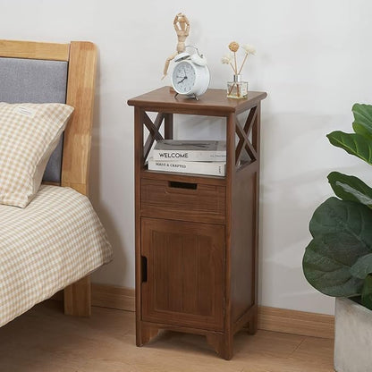 30 Inches Tall End Table, Fully Assembled Bathroom Floor Cabinet with Shelf and Storage, No Assembly Nightstand with Drawer for Bedroom-Walnut