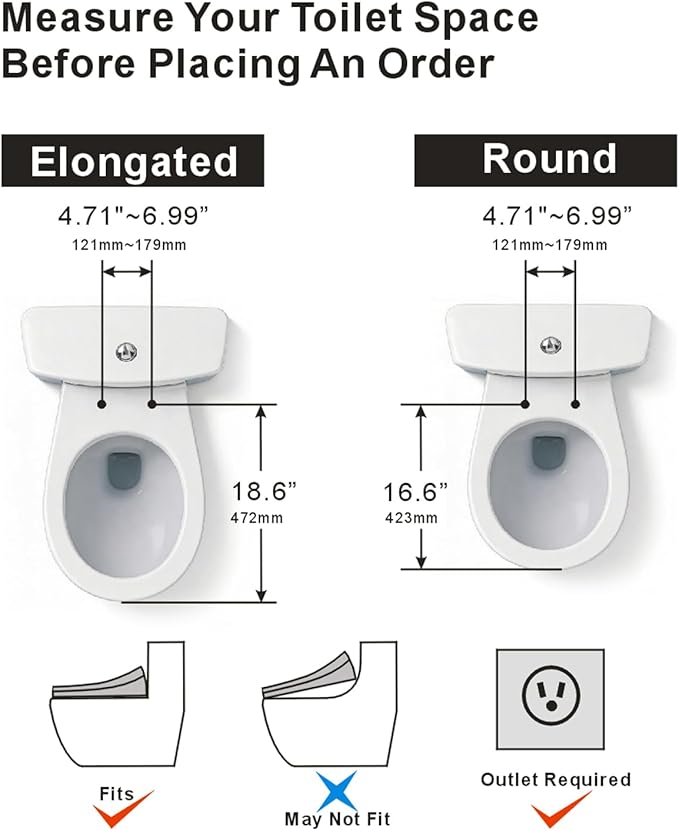 Electric Bidet Toilet Seat with Remote, Heated Toilet Seat, Instant Warm Water, Warm Air Dryer, Rear & Feminine with Oscillating Cleansing, Night Light, Slow Close Lid, LED Display - Round