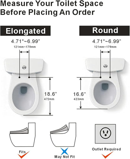 Electric Bidet Toilet Seat with Remote, Heated Toilet Seat, Instant Warm Water, Warm Air Dryer, Rear & Feminine with Oscillating Cleansing, Night Light, Slow Close Lid, LED Display - Round