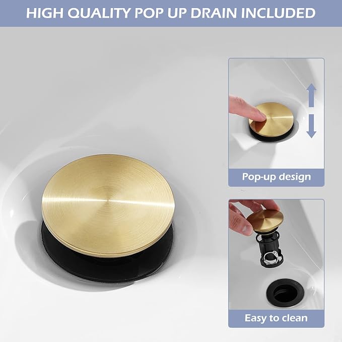 BWE Bathroom Vessel Faucet, Brushed Gold Waterfall Faucet with Pop-up Drain and Water Lines for Vanity Sink, Stainless Steel Construction