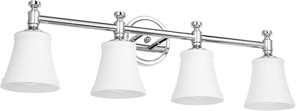 Bathroom Vanity Light Fixtures, Traditional Chrome 4 Lights Wall Sconce Lighting with Opal Glass Shade, Porch Wall Mount Light Fixture for Bathroom, Mirror Cabinets Hallway Stairs