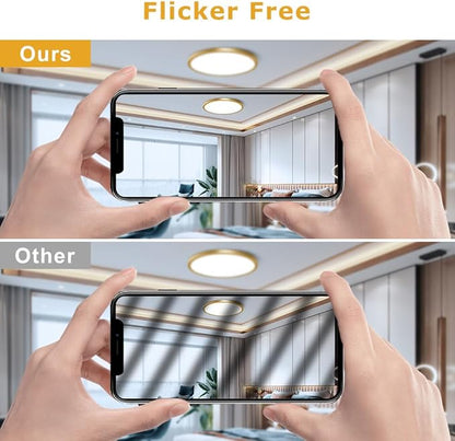12Inch Gold Flush Mount Ceiling Light Fixture , 24W(240W Equivalent), 3200LM, 6000K Cool White, IP40, Flat Modern Round LED Ceiling Lights for Bedrooms, Living Rooms, Bathrooms, Stairwells, etc.