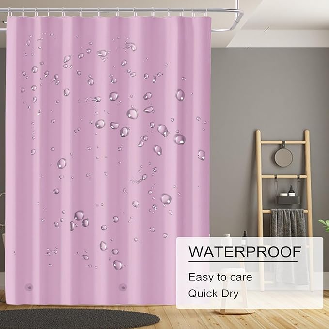 Pink Shower Curtain Liner, 4G PEVA Shower Liner, Plastic Peva Waterproof Shower Curtains, 72x72 inch with Grommet Holes 3 Magnetic Weights